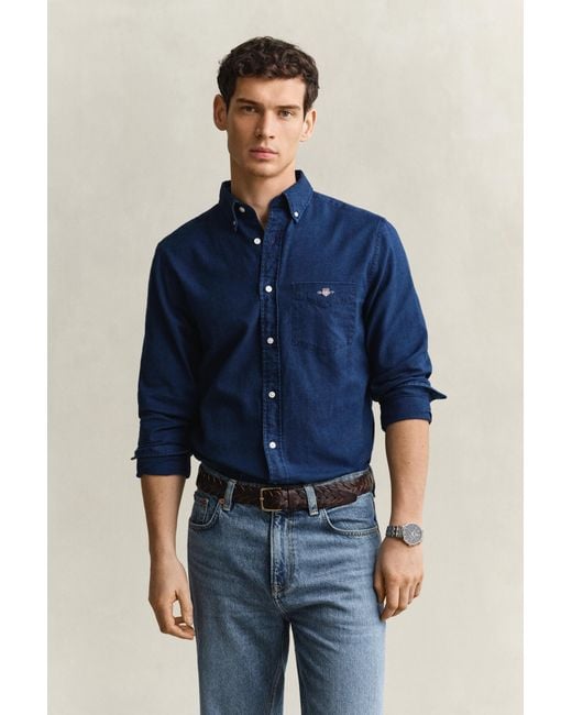 Gant Blue Oxford Shirt Dark for men