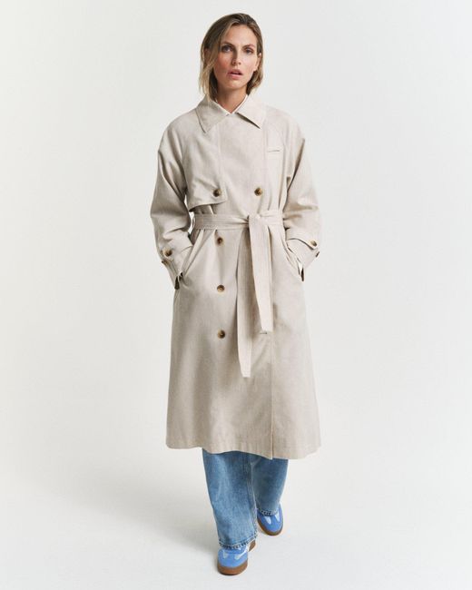 Gant Blue Linen Blend Trench Coat