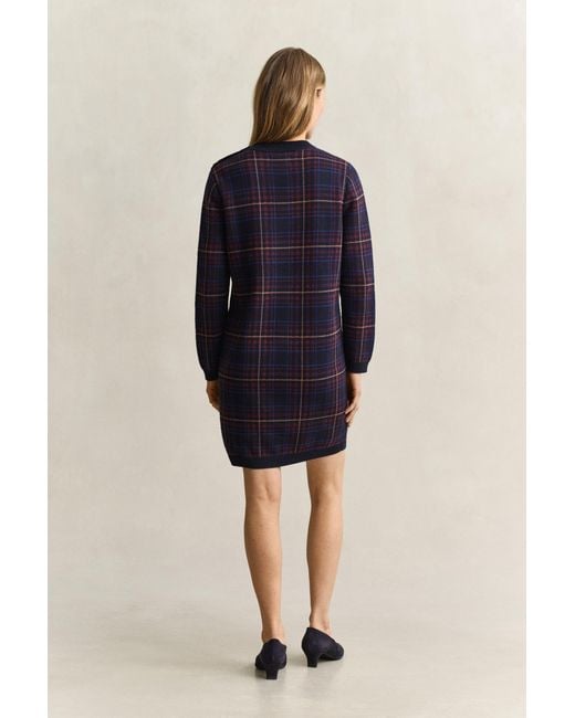 Gant Blue Knitted Check Dress Evening