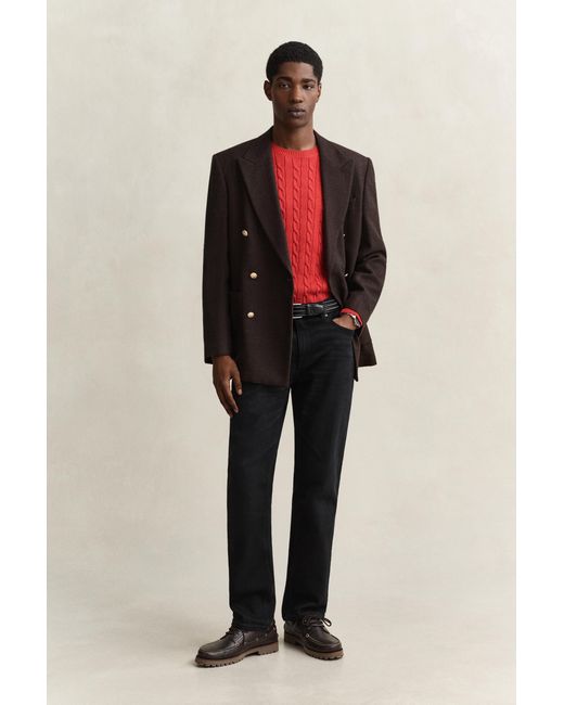 Gant Red Cotton Cable Knit Crew Neck Sweater for men