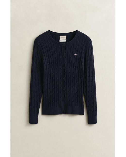 Gant Blue Stretch Cotton Cable Knit Cardigan