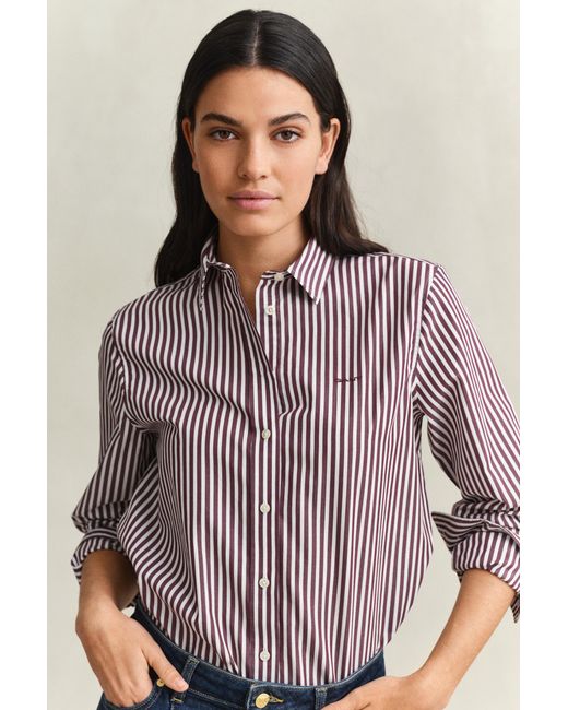 Gant Purple Classic Regular Striped Poplin Shirt