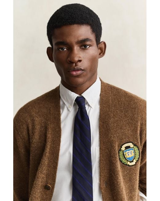 Gant Blue X Yale Brushed Wool Cardigan for men
