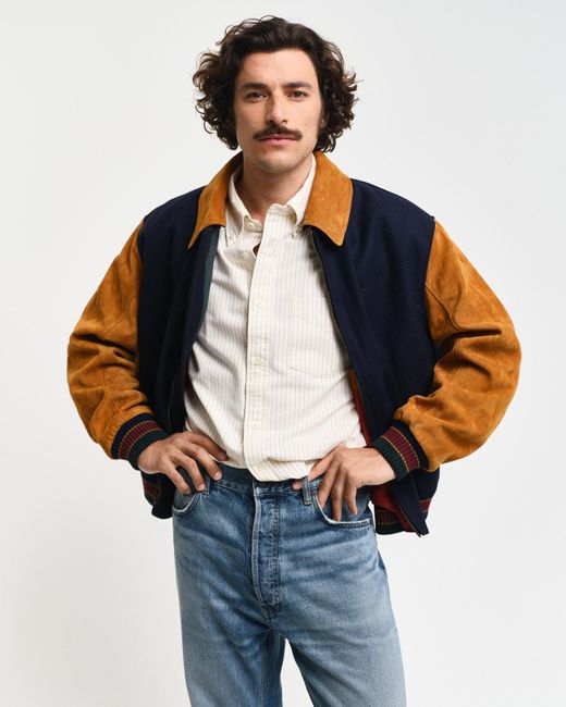 Gant Blue Wool Suede Mix Varsity Jacket for men