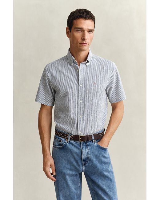 Gant Gray Striped Seersucker Short Sleeve Shirt for men