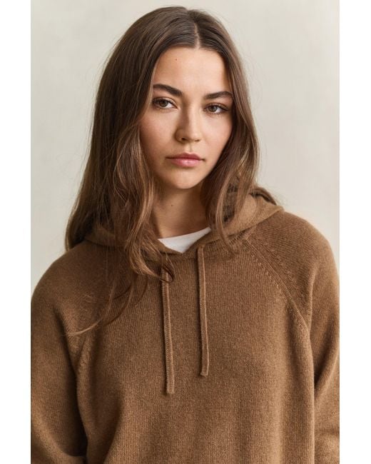 Gant Brown Wool Cashmere Hoodie Warm