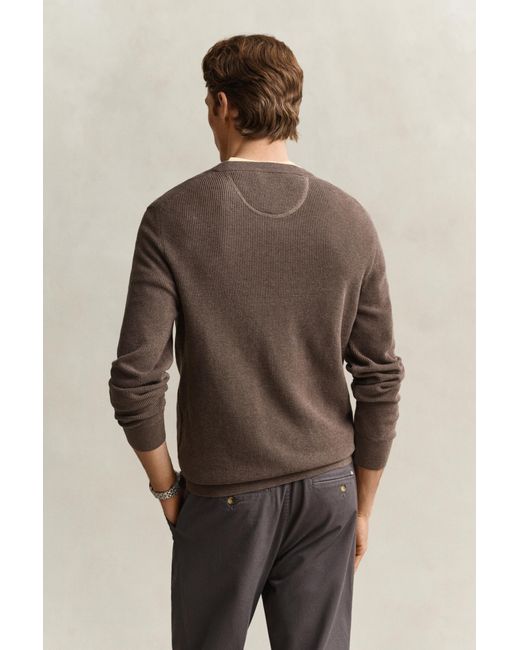 Gant Brown Textured Cotton Crew Neck Sweater for men