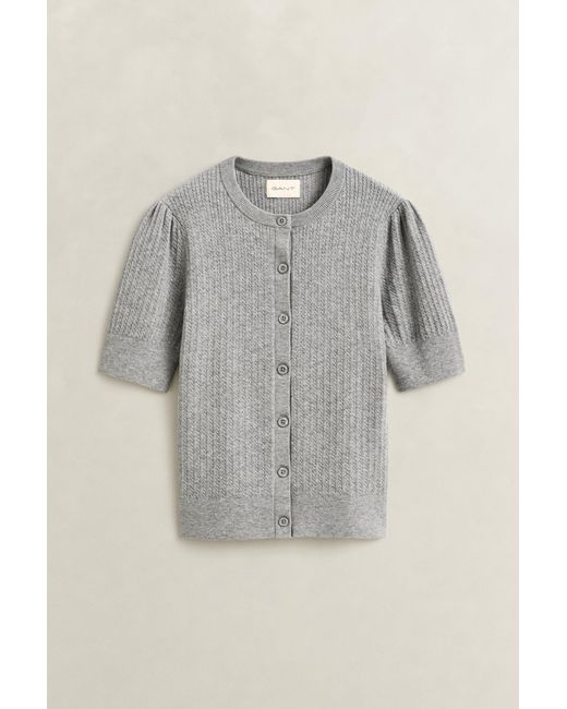 Gant Gray Cable Knit Short Sleeve Cardigan Melange