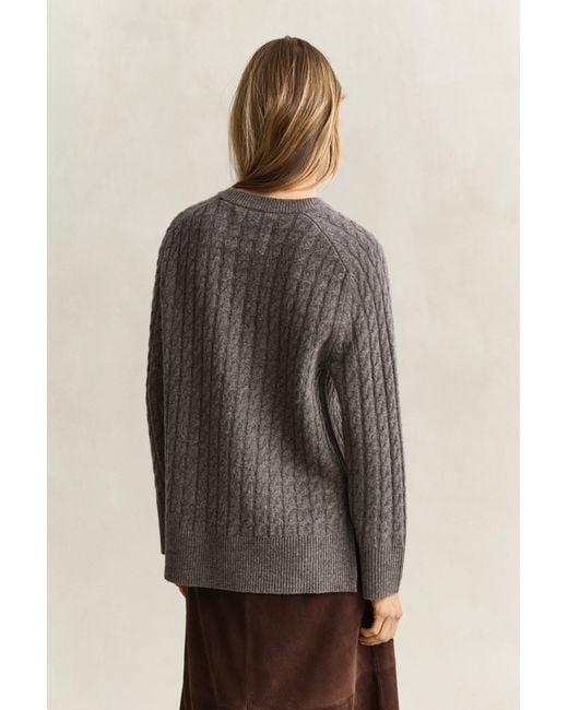Gant Gray Wool Cashmere Cable Knit Sweater Melange
