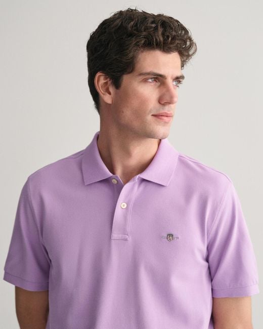 Gant Purple Regular Fit Shield Piqué Polo Shirt () for men