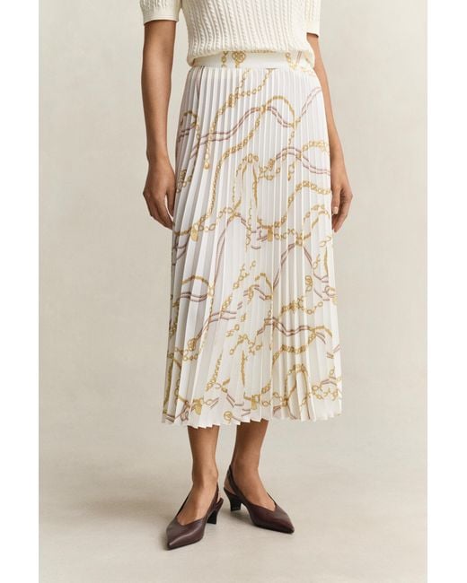 Gant Natural Printed Pleated Midi Skirt Eggshell