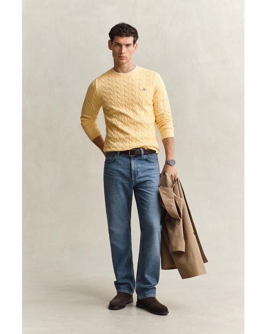 Gant Blue Cotton Cable Knit Crew Neck Sweater for men
