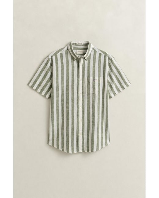 Gant Blue Striped Linen Blend Short Sleeve Shirt for men