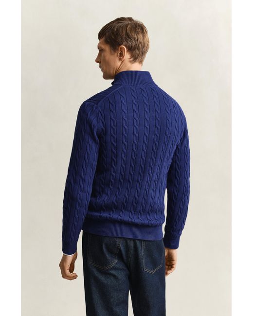 Gant Blue Cotton Cable Knit Half-Zip Sweater Rich for men