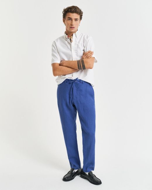 Gant Blue Relaxed Fit Linen Drawstring Pants for men