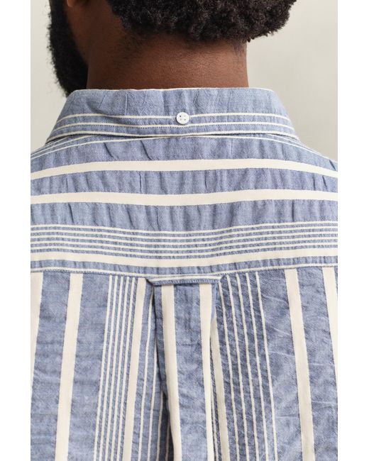 Gant Gray Relaxed Fit Striped Seersucker Shirt for men