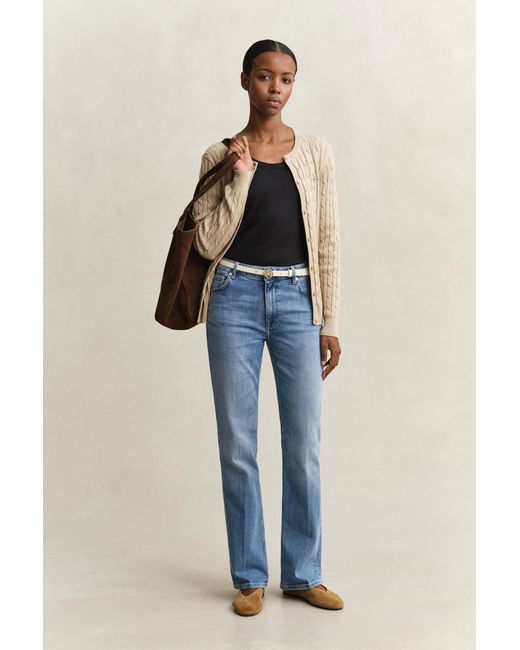 Gant Blue Stretch Cotton Cable Knit Cardigan