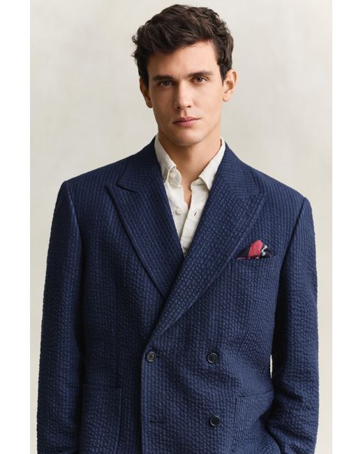 Gant Blue Seersucker Suit Jacket Mid for men