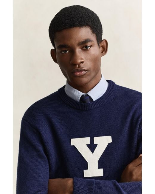 Gant Blue X Yale Merino Wool Sweater Marine for men