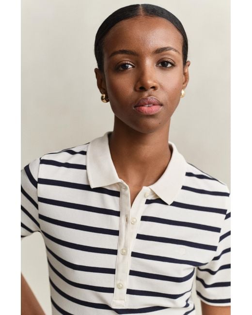 Gant Blue Striped Piqué Polo Shirt Eggshell