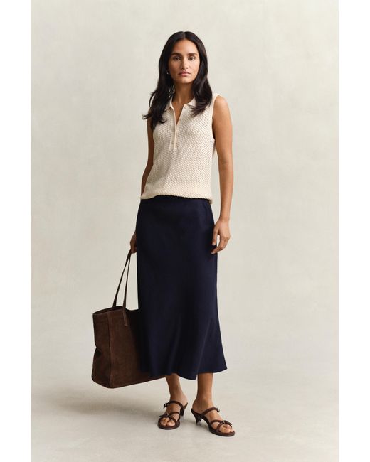 Gant Blue Flared Linen Blend Skirt Evening