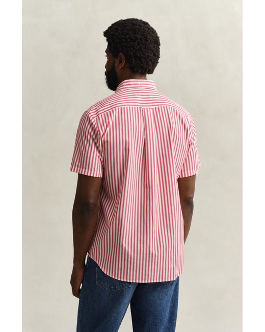 Gant Red Striped Classic Poplin Short Sleeve Shirt for men