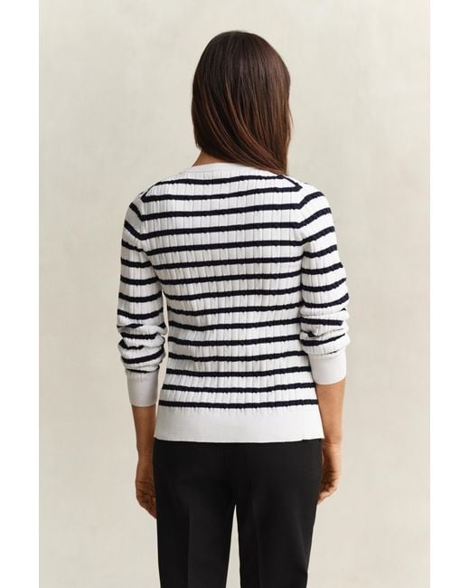 Gant Black Striped Cable Knit Cardigan Eggshell
