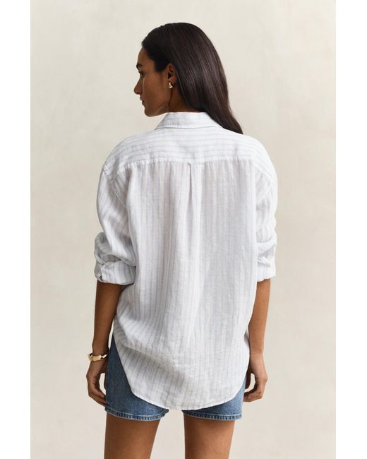 Gant Blue Relaxed Fit Striped Linen Shirt