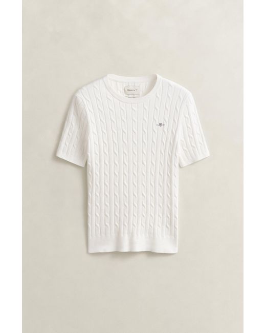 Gant White Stretch Cotton Cable Knit Sweater