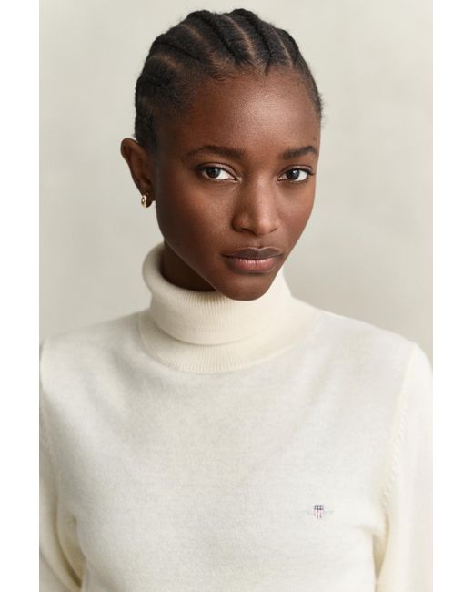 Gant Natural Wool Cotton Turtleneck Sweater Cream