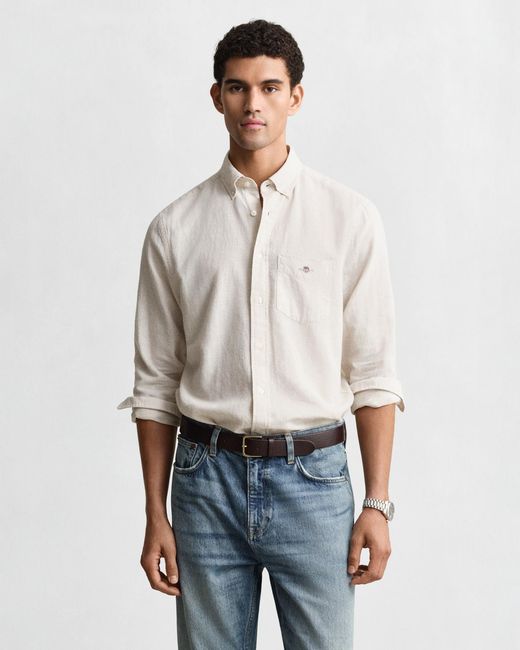 Gant White Linen Blend Shirt Putty for men