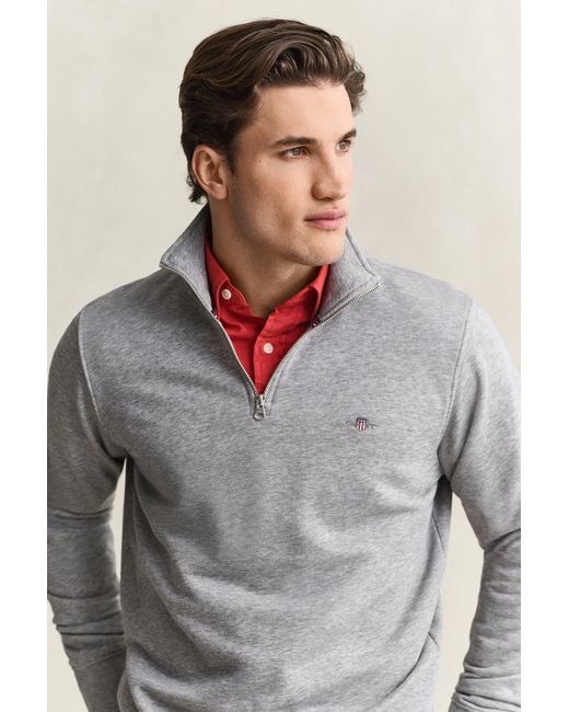 Gant Gray Shield Half-Zip Sweatshirt Melange for men