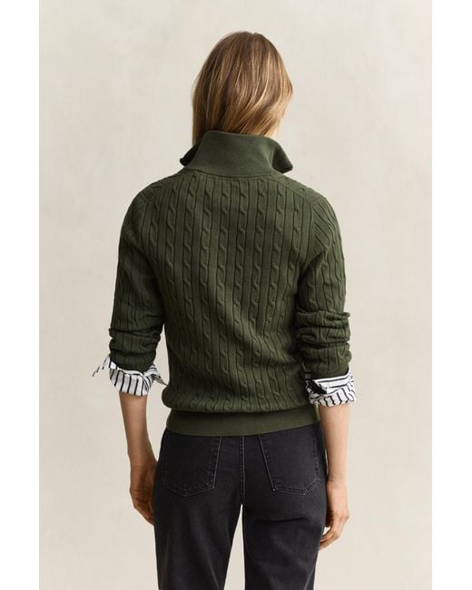 Gant Green Stretch Cable Knit Half-Zip Sweater