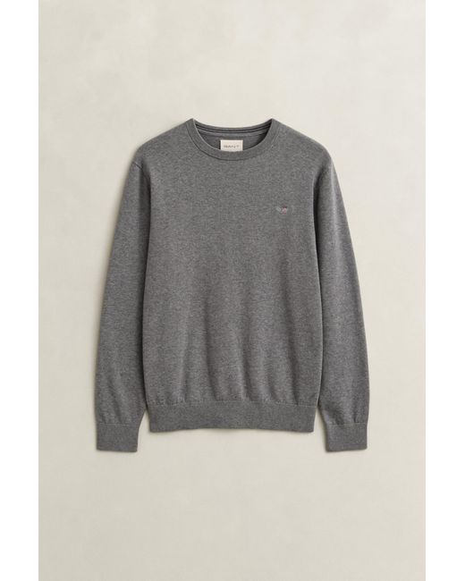 Gant Gray Classic Cotton Crew Neck Sweater Melange for men