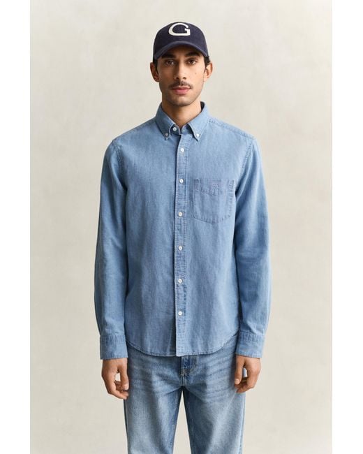 Gant Blue Cotton Linen Shirt Semi for men