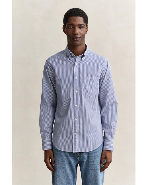Gant Blue Classic Regular Striped Poplin Shirt College for men