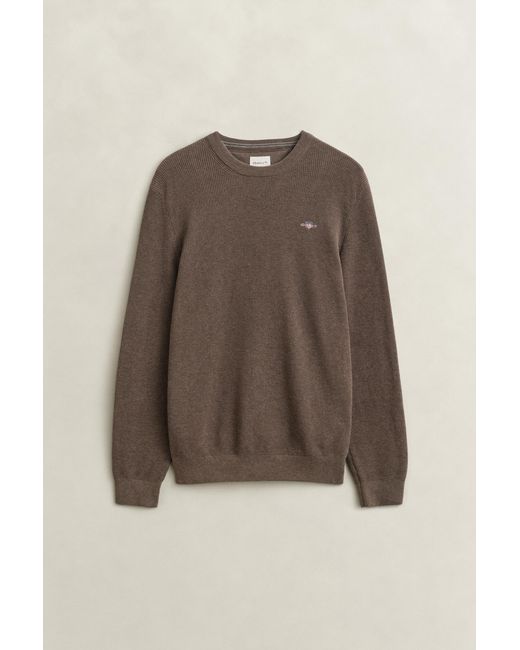 Gant Brown Textured Cotton Crew Neck Sweater for men