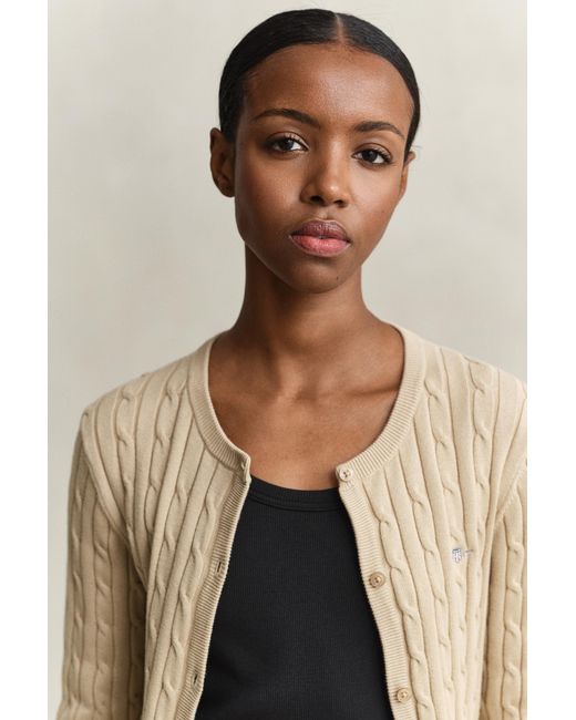 Gant Blue Stretch Cotton Cable Knit Cardigan