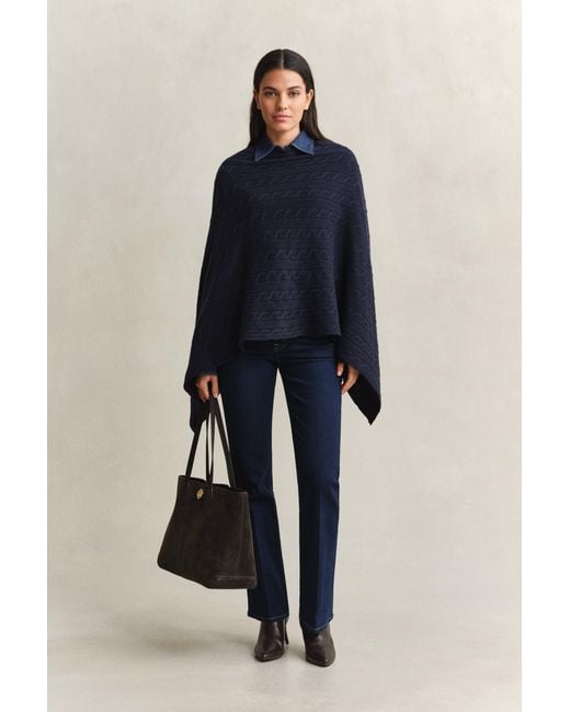 Gant Blue Wool Cable Knit Poncho Evening