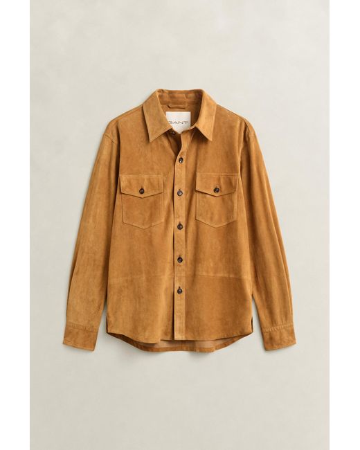Gant Brown Suede Overshirt Cognac for men