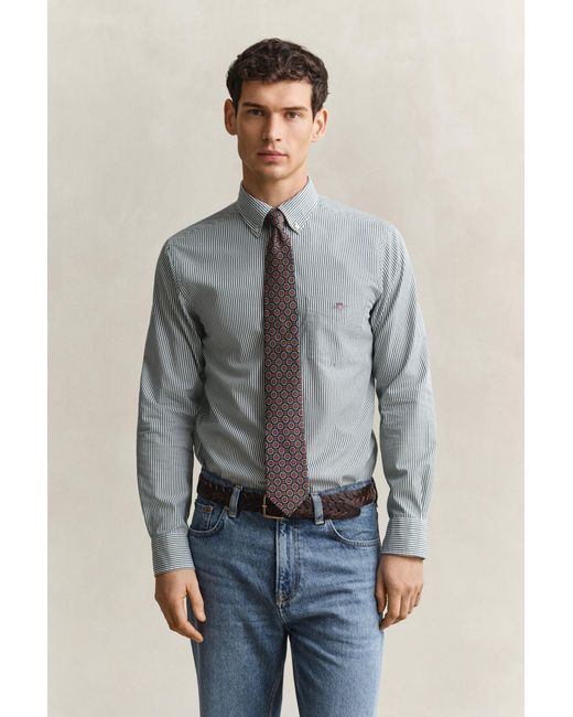 Gant Gray Classic Regular Striped Poplin Shirt for men