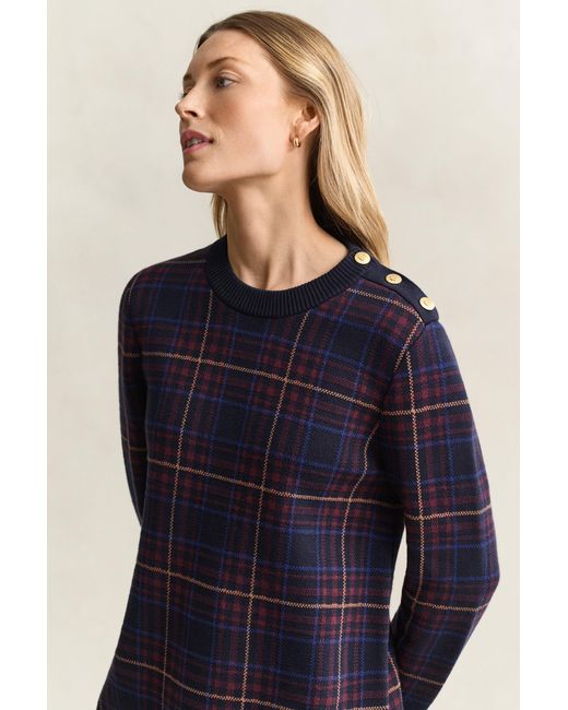 Gant Blue Knitted Check Dress Evening