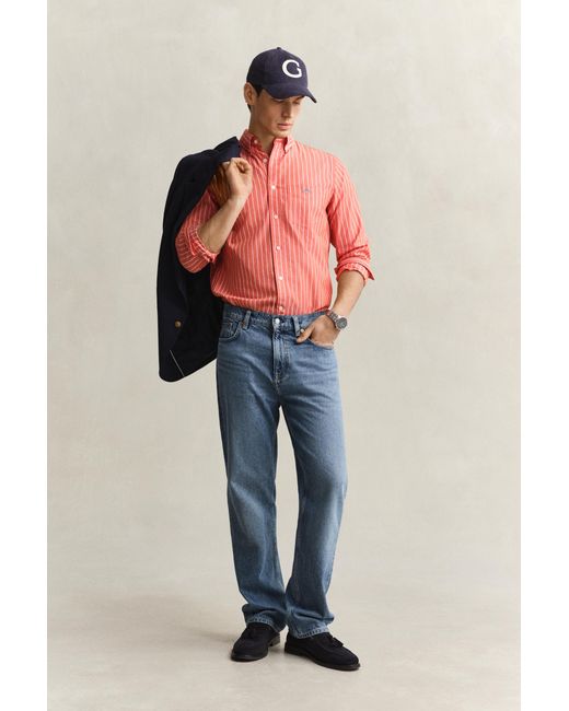 Gant Red Striped Classic Poplin Shirt for men