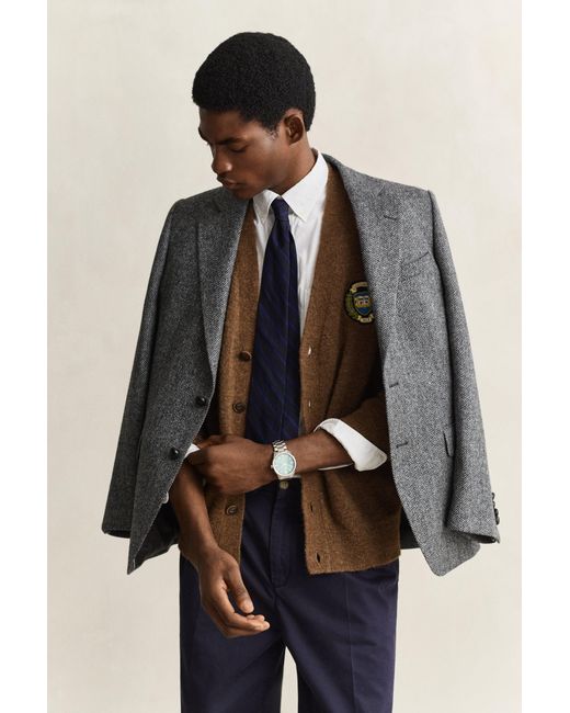 Gant Blue X Yale Brushed Wool Cardigan for men