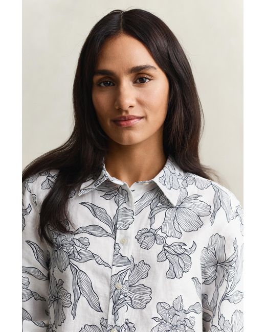 Gant Blue Floral Linen Shirt Evening