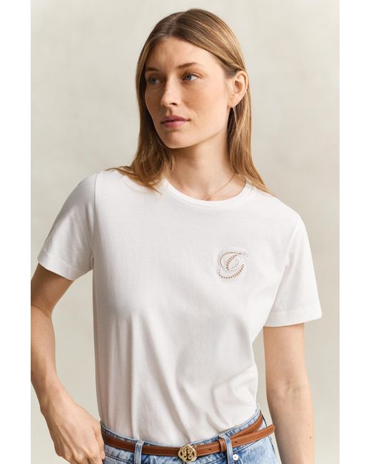 Gant Blue Script T-Shirt Eggshell