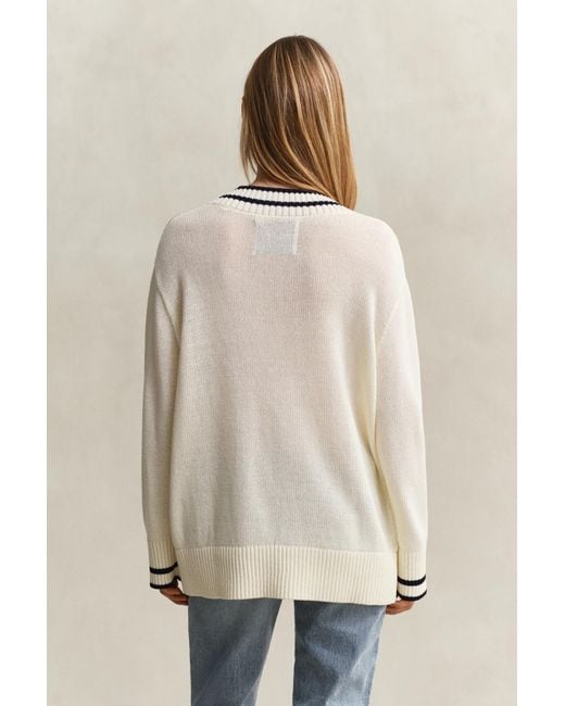 Gant Natural Cotton V-Neck Sweater Eggshell