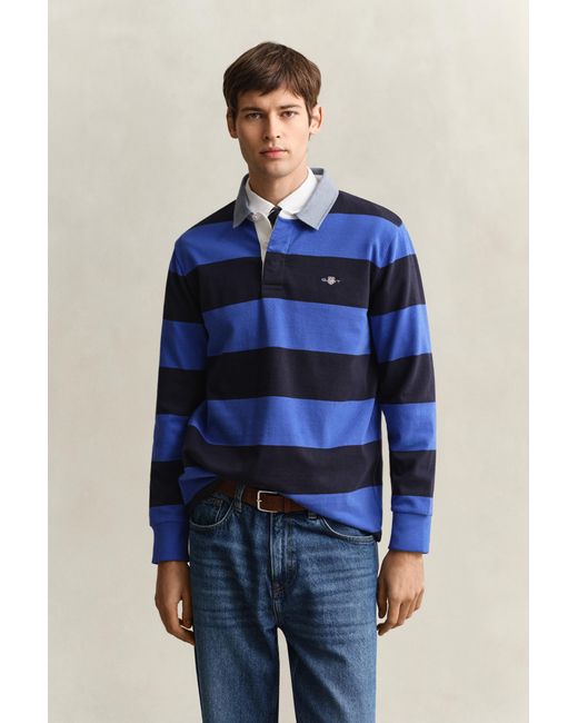 Gant Blue Chambray Collar Striped Heavy Rugger for men