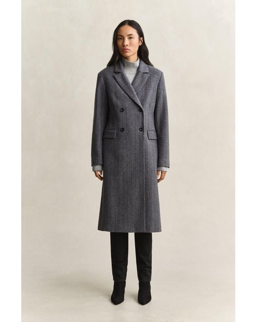 Gant Gray Striped Wool Blend Coat Charcoal Melange
