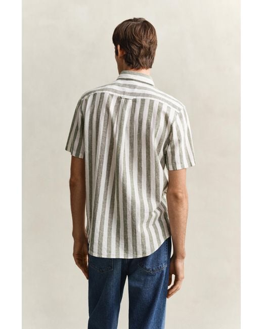 Gant Blue Striped Linen Blend Short Sleeve Shirt for men